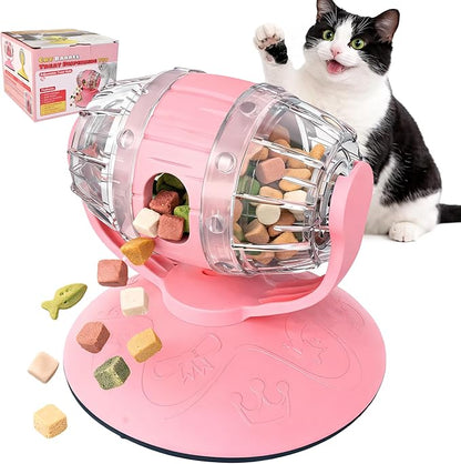 Cat Treat Dispenser Toy, Slow Feeder for Dry Food & Treats, Interactive Rotating Barrel Cat Toys for Indoor Cats &Puppies, Kitten Enrichment Funny Toy(Pink)