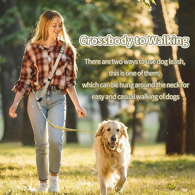 Hands Free Dog Leash, Adjustable Crossbody Waist Belt Dog Rope for Running, Walking & Puppy Potty Training, Fits All Body Sizes, Khaki