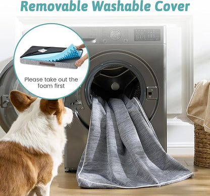 Large Orthopedic Dog Bed, Cooling Dog Beds for Large Dogs, Washable Pet Bed with Waterproof Liner, 44x32x4in,Dark Grey