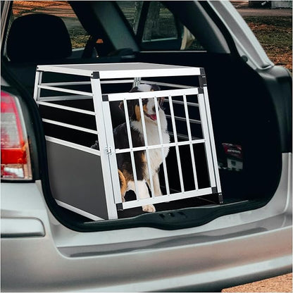 Aluminum Dog Crate 36x26x27 Inch, Pet Carrier Travel Box for Dogs Cats, Black & Silver Aluminum Transport Kennel