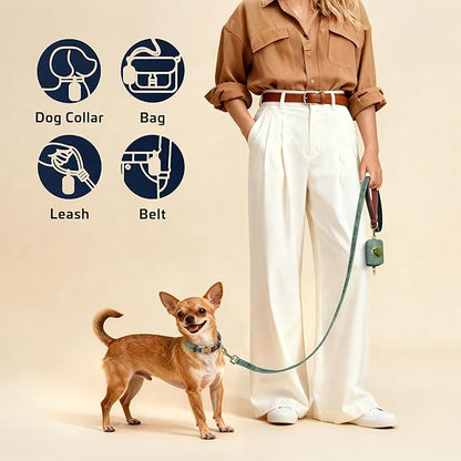 Didog Classic Dog Poop Bag Holder, Easy-Pull and Elegant PU Leather Pet Waste Bag Dispenser for Leash with Carabiner Clip, Includes 1 Roll Dog Waste Bag for Daily Walking,Green
