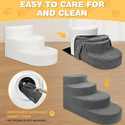 Dog Stairs for Small Dogs, Foam Steps for Small Dogs & Cats, 4 Steps Dog Ramp for High Beds, Couch, Window, Sofa, Pet Stairs with Removable Washable Cover, Non-Slip Sturdy Pet Steps, Gray