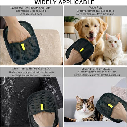 Pet Hair Removal Glove, 2-Pack, Reusable Grooming Brush for Cats & Dogs, Electrostatic Hair Remover for Furniture, Carpet, Car