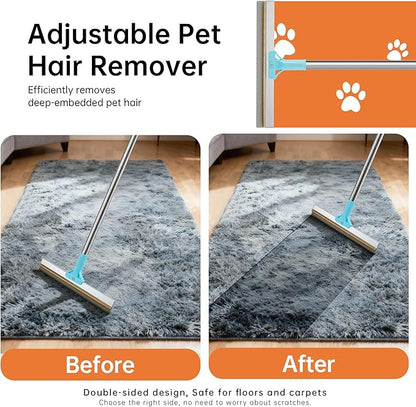 Carpet Rake for Pet Hair Removal - Reusable Uproot Clean Pet Hair Remover, 63” Adjustable Long Handle Cat Dog Carpet Rake Scraper, Dog Hair Rake Brush for Rugs, Mats, Couch
