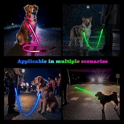 4 Ft LED Dog Leash, Light Up & Lighted Dog Leash, 7 Lighting Modes, Glow in The Dark, Reflective, Double-Sided Light, Rechargeable with Padded Handle for Night Walking Safety, Small to Large Pets