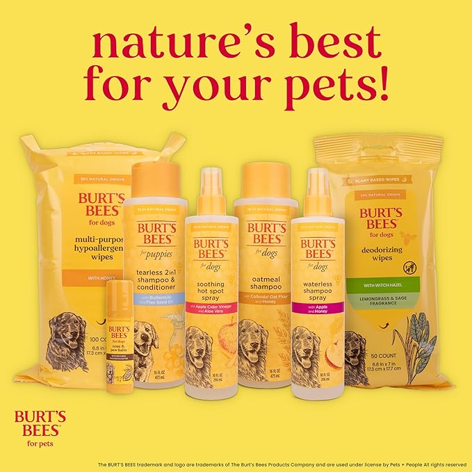 Burt's Bees for Pets Gentle Cleansing Puppy Wipes with Buttermilk, 98% Natural Origin Formulas, Hypoallergenic Dog Wipes Cleaning, Dog Cleaning Wipes, Dog Wipes for Paws and Butt, 50ct