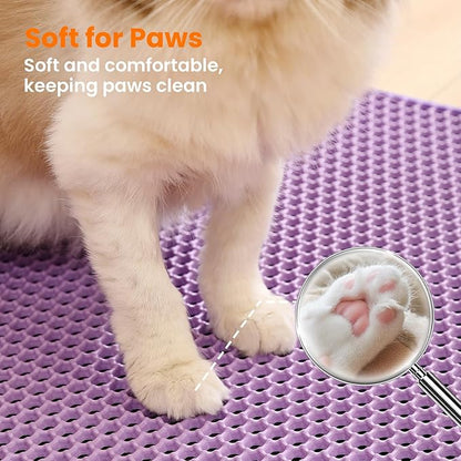Small Cat Litter Mat, 20x14’’ Double Layer Honeycomb Cat Litter Box Mat, Non Slip Waterproof Urine Proof Litter Trapping Mat for Floor, Kitty Litter Pad, Indoor Pet Supplies, Purple