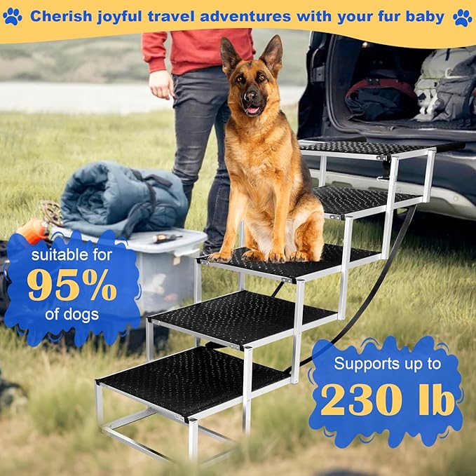 Dog Stairs for Large Dogs - Extra-Wide 20-Inch Step 43-Inch 5-Step Extra Dog Steps Tall Designed for Oversized SUVs, Off-Road Vehicles, and Pickup Trucks