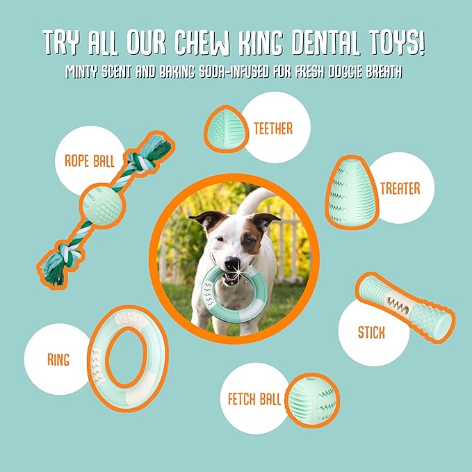 Chew King by Mammoth Dental Dog Toy Collection, Treater Clinically Proven to Remove Plaque