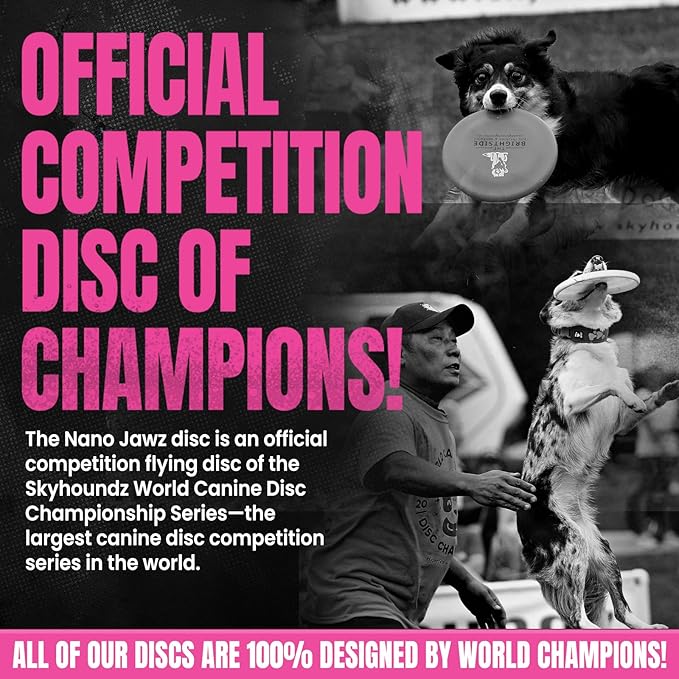 Hyperflite Nano Jawz Disc Dog Disc 4” (24g) | Official Skyhoundz Mini Flying Disc for Small Dogs & Puppies | Long-Flying, Lightweight Chase Dog Toy for Backyard, & Beach | Anti-Glare - Pink\