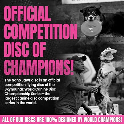 Hyperflite Nano Jawz Disc Dog Disc 4” (24g) | Official Skyhoundz Mini Flying Disc for Small Dogs & Puppies | Long-Flying, Lightweight Chase Dog Toy for Backyard, & Beach | Anti-Glare - Pink\