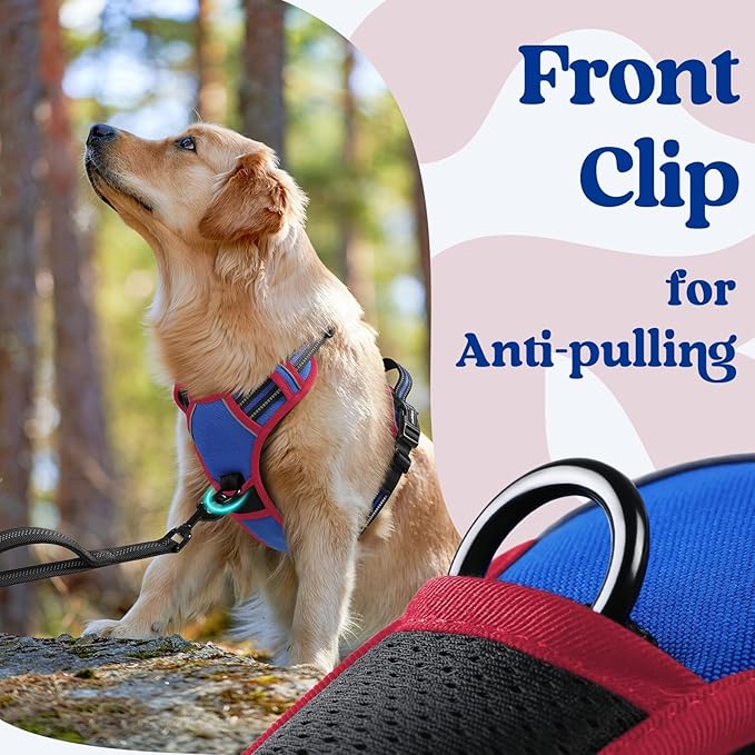 rabbitgoo Dog Harness for Large, No Pull Pet Harness with 3 Buckles, Adjustable Soft Padded Vest with Control Handle, Walking Reflective Pet Vest for Extra Large Dogs, Royal Blue & Red, XL
