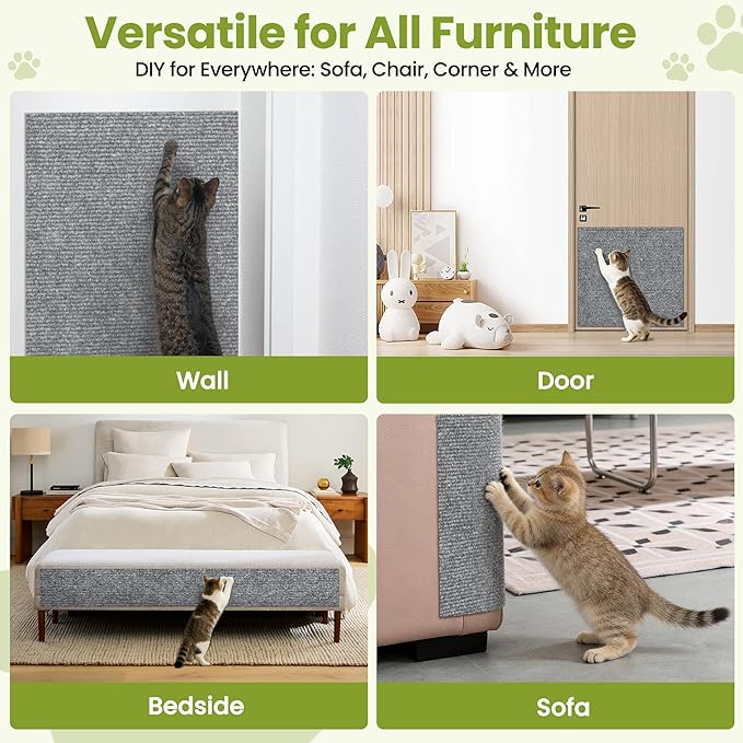 Cat Scratch Couch Furniture Protector, 78.7" x 15.8" Cat Scratcher Pad Deterrent from Cats Claws Scratching, DIY Sisal Carpet Cat Proof Couch Cover Replacement for Indoor Sofa, Wall, Door, Light Grey