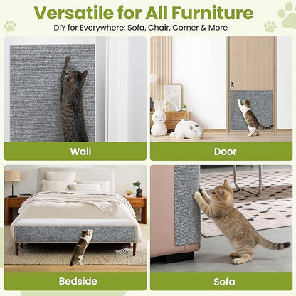 Cat Scratch Couch Furniture Protector, 78.7" x 15.8" Cat Scratcher Pad Deterrent from Cats Claws Scratching, DIY Sisal Carpet Cat Proof Couch Cover Replacement for Indoor Sofa, Wall, Door, Light Grey