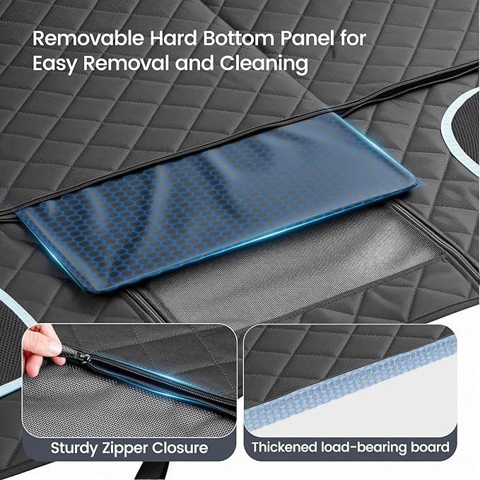 Back Seat Extender for Dogs with Zippered Mesh Window, Detachable Hard Bottom Car Seat Cover for Dog Holds 400lbs, Large Space Backseat Extender, Hammock for Truck, 600D Oxford