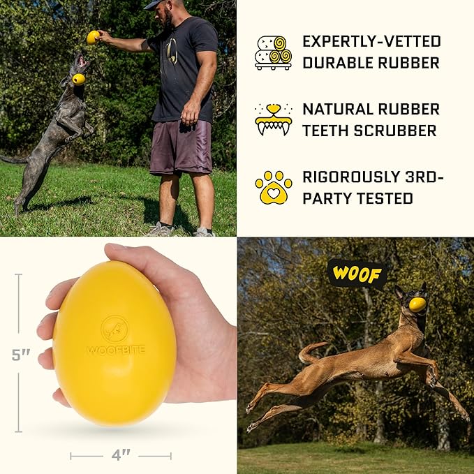 Virtually Indestructible Wobble Chew Toy - Lifetime Replacement - Tough, Durable Ball for Aggressive Chewers - Safe Non-Toxic Natural Rubber - Chew, Treats, Fetch - Med/Large Breed - 5"x4"