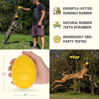 Virtually Indestructible Wobble Chew Toy - Lifetime Replacement - Tough, Durable Ball for Aggressive Chewers - Safe Non-Toxic Natural Rubber - Chew, Treats, Fetch - Med/Large Breed - 5"x4"
