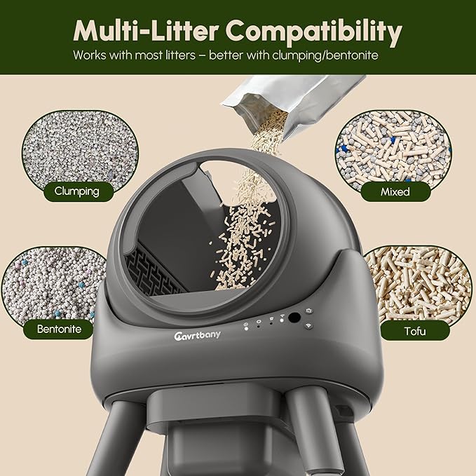 Automatic Litter Box, Self Cleaning Litter Box, Cat Robot for Multiple Cats, with Smart APP Control and Health Monitoring, Safety Sensors, with Trash Bags, Grey