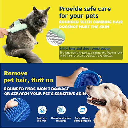 Electrostatic Pet Hair Removal Glove - Includes Self-Cleaning Deshedding Comb + Refillable Lint Roller + Soft Bath Brush, 4-in-1 Pet Grooming Kit for Cats/Dogs/Clothes/Couch/Car