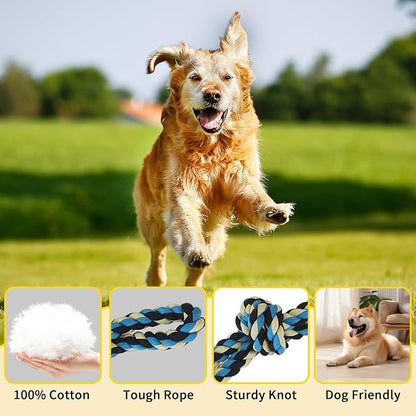 Dog Chew Rope Toys Aggressive Chewers Tough Rope Chew Toys for Medium Large Breed XL Dogs Heavy Duty Dog Chew Toys Durable Tug of War Dog Toy for Medium to Large Breed Teeth Cleaning,Blue