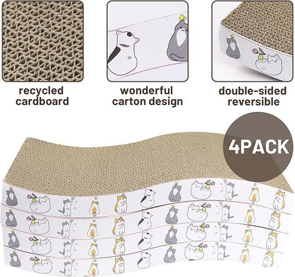 PatiencET Cat Scratcher Cardboard 4 Pack Cat Scratch Pad Reversible Scratcher Texture Curve Design Durable Cat Scratchers for Indoor Cats Lounger Sofa