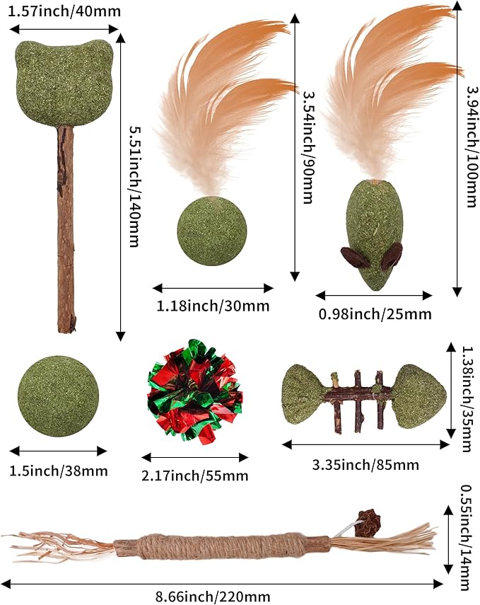 PET SHOW 12 Pack Catnip Toys for Indoor Cats Crinkle Toy Balls Natural Silvervine Sticks Interactive Catnip Fether Balls Cat Nip Mice&Fish Kitten Paw Lollipops Organic Chew Toys Kitty Teething Toy