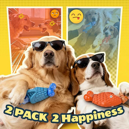 Tough Dog Toys for Aggressive Chewers: 2 Pack Indestructible Dog Toys to Keep Them Busy, Tough Chew Toys for Large Dogs, Nylon & Rubber Dog Chew Bones, Squeaky Dog Toy for Large Breed