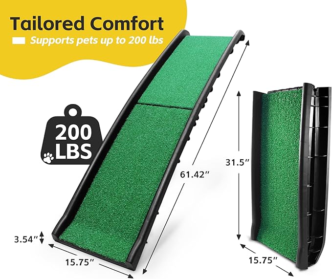 PawStep 50894 Pet Ramp for Dogs & Cats – Foldable Portable Dog Ramp with Poly Grass Non-Slip Surface, Lightweight Travel Ramp for Cars, SUVs, Beds & Couches