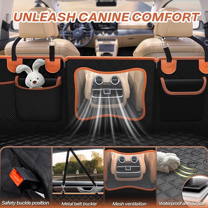 Back Seat Extender for Dogs, Dog Car Seat Cover with Hard Bottom, Waterproof Dog Hammock for Car, Truck Pet Seat Cover, Holds 420lbs (Black)