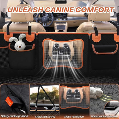 Back Seat Extender for Dogs, Dog Car Seat Cover with Hard Bottom, Waterproof Dog Hammock for Car, Truck Pet Seat Cover, Holds 420lbs (Black)