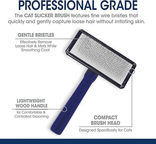 Four Paws Magic Coat Professional Series Cat Slicker Brush for Medium or Long Coats - Gently Removes Excess Hair, Stimulates Natural Oils, Ideal for Cats and Kittens, Lightweight Wood Handle