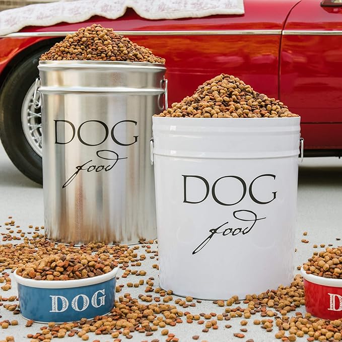 Harry Barker Classic White Dog Food Storage Canister – Small, Airtight Stainless Steel Pet Food Container, Holds Up to 10 lbs Dry Dog Food, Kitchen Counter & Pantry Storage - White