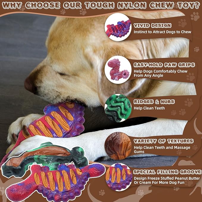 Magicorange 3 Pack Dog Chew Toys for Aggressive Chewers, Nylon Durable Dog Toys, Milk Flavored Tough Chew Toys
