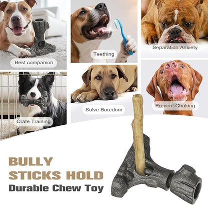 2-in-1 Bully Stick Holder & Dog Licking Toy,Refillable Tree Roots Dog Chew Toys,Durable Dog Toys for Aggressive Chewers,and Coffee Wood Dog Teething Toys
