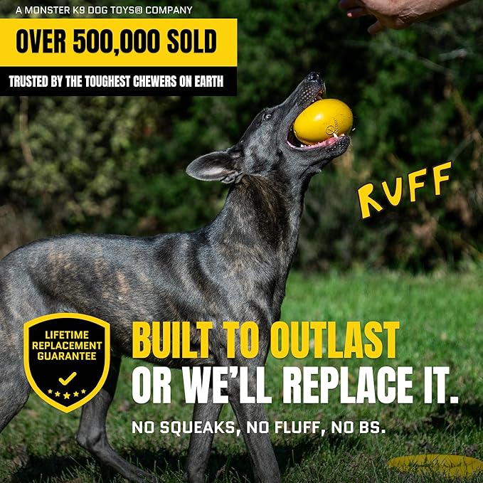 Virtually Indestructible Wobble Chew Toy - Lifetime Replacement - Tough, Durable Ball for Aggressive Chewers - Safe Non-Toxic Natural Rubber - Chew, Treats, Fetch - Med/Large Breed - 5"x4"
