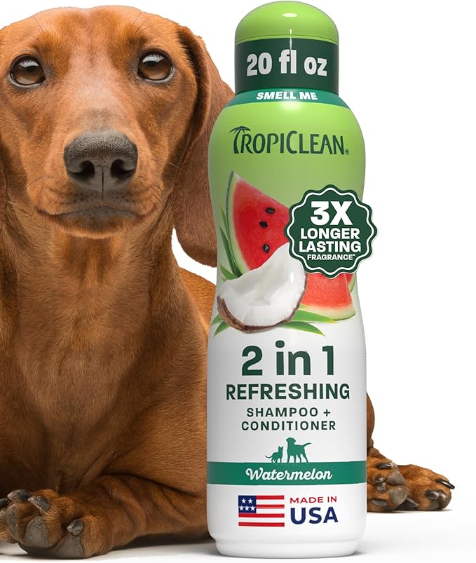 TropiClean Watermelon Refreshing 2-in-1 Cat & Dog Shampoo and Conditioner | Cat & Dog Bath Supplies | 20 oz | Made in The USA