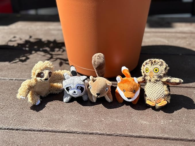 Glow Pups Wooded Animal Dog Toys, Multi Pack Dog Toy Hide and Seek Tree Toy. (5 Pack - Squirrel, Fox, Sloth, Raccoon, Owl, Replacement Animals)