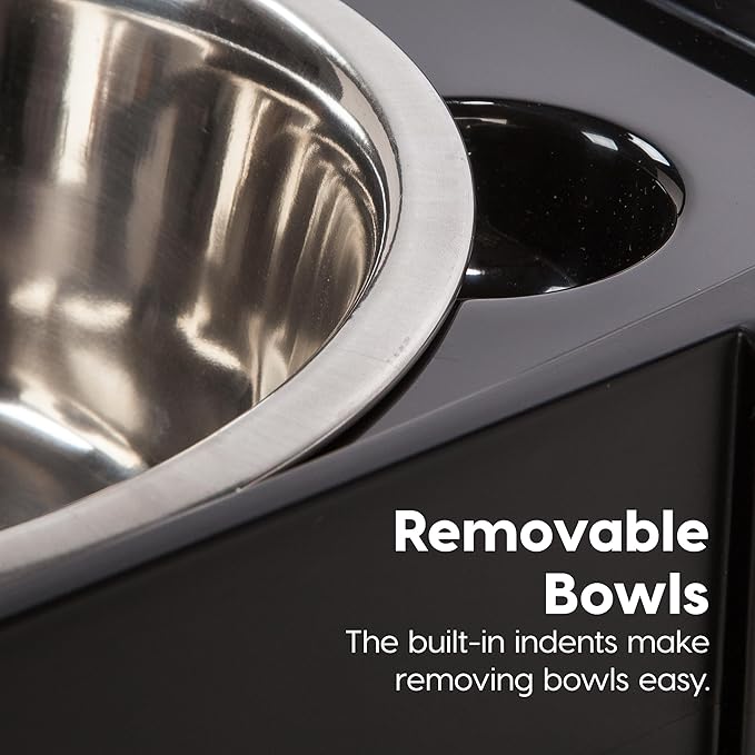 IRIS USA Elevated Dog Bowls with Storage, 9" H Raised Bowl for Small Dogs, Airtight Pet Food Storage Holds Up to 13 lbs, At Home or Camping, Smoke/Black