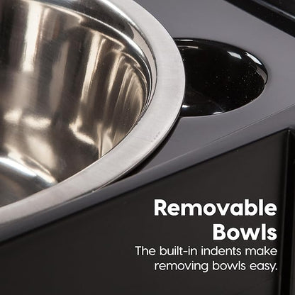 IRIS USA Elevated Dog Bowls with Storage, 9" H Raised Bowl for Small Dogs, Airtight Pet Food Storage Holds Up to 13 lbs, At Home or Camping, Smoke/Black
