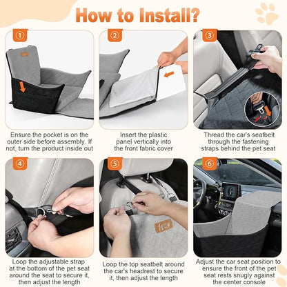 Elevated Dog Car Seat, Dog Booster Car Seats for Small & Medium Breeds Up to 35lbs, Fully Detachable and Washable, Memory Foam Pet Carseat with 2 Storage Pockets & 3 Safety Belts, Black & Gray