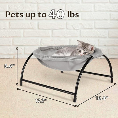 Elevon Elevated Cat Bed Hammock, Breathable Mesh Pet Bed with Metal Frame, Detachable & Machine Washable, Sturdy for Indoor/Outdoor Use, Easy Assembly