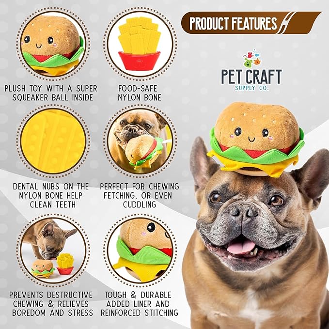 Pet Craft Supply Puppy Teething Dental Chew Teeth Cleaning Nylon Bone Squeaky Plush Dog Toys with Super Squeaker Ball 2 Pack Cute Tough Durable for Puppies Small Medium Dogs Aggressive Chewers