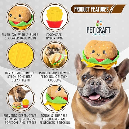 Pet Craft Supply Puppy Teething Dental Chew Teeth Cleaning Nylon Bone Squeaky Plush Dog Toys with Super Squeaker Ball 2 Pack Cute Tough Durable for Puppies Small Medium Dogs Aggressive Chewers