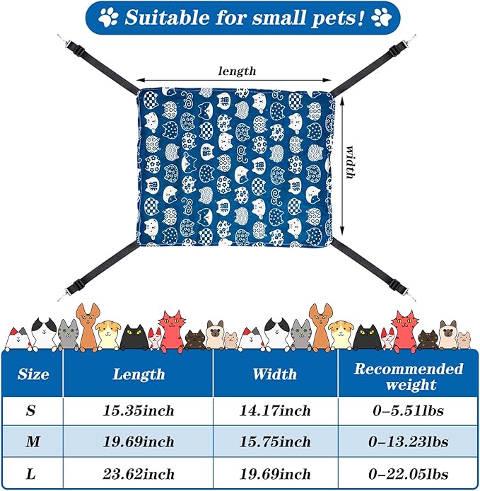 Jetec 2 Pack Cat Hammock for Cage, Catio Accessories Reversible Soft Cats Bed with Adjustable Straps and Hooks Double-Sided Linen and Fleece Hanging Hammock for Cats, Kitten(Cat and Plaid,L)