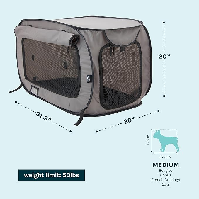 SportPet Designs Large Pop Open Kennel, Portable Cat Cage Kennel, Waterproof Pet bed, Carrier Collection