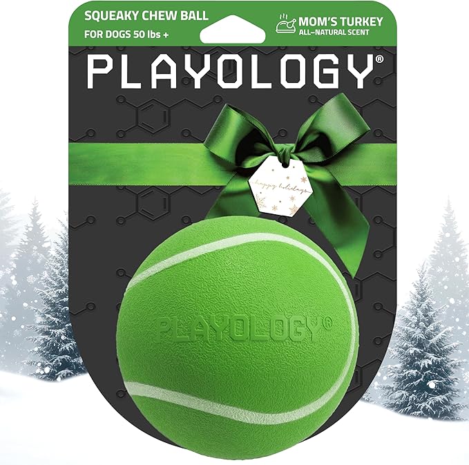 Playology Dog Toys | Squeaky Chew Ball - Bouncy Durable Floating Fetch Ball for Dogs | Jumbo Mom's Turkey Scented Toy - Easy to Clean and Made from Non Toxic Materials