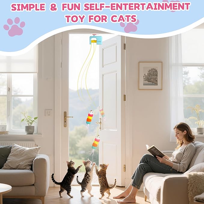Interactive Cat Toy for Indoor Cat, Automatic Door Hanging Cat Toy with Detachable Design, Kitten Toys for Indoor Cats Self Play, 3.27 * 1.69 * 2.76Inch (Sky Blue)