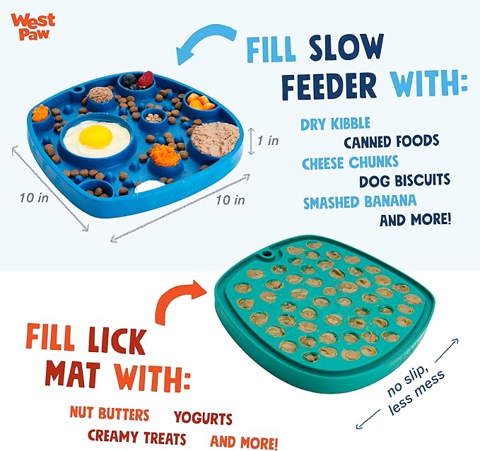 West Paw Seaflex Waves Feast Mat – All-in-One, Slow Feeder, Lick Mat – Encourages Foraging & Food Exploration - Engages Picky Eaters & Slow Feeding - Versatile – Easy to Clean, Non-Toxic - Kelp