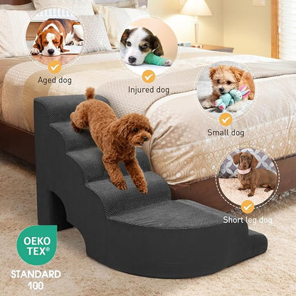 Dog Stairs for High Beds, 6 Steps Soft Foam Pet Stairs for Bed 27-30 inches, L Shaped Dog Steps, Non-Slip Sturdy Pet Stairs, 30D Foam Doggie Ramp for Small/Large Dogs/Old Cats