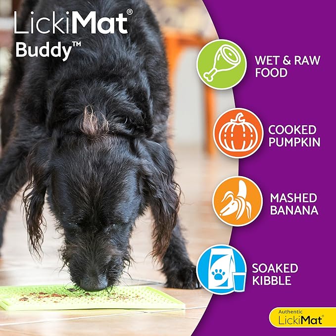 LickiMat Classic Buddy Slow Feeder for Dogs Lick Mat Boredom Anxiety Reducer Perfect for Food Treats Yogurt Liquid Food Peanut Butter Fun Alternative to a Slow Feed Dog Bowl, Green